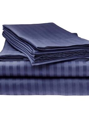 100% cotton Striped Deep Blue Home Bedding Sheet Set - Elegant Nighttime Comfort